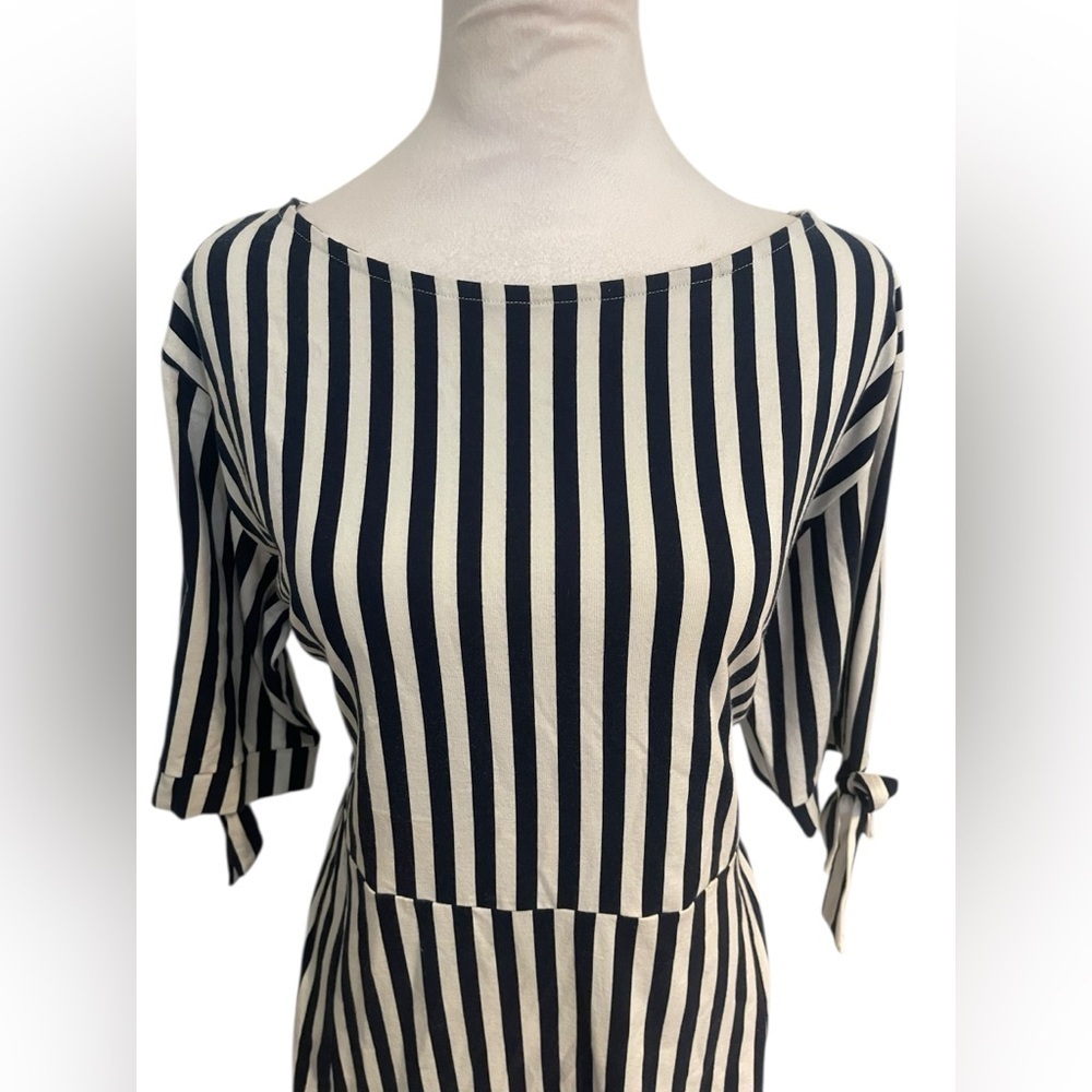 ASOS Size 16 Navy Blue & White Striped Dress Bow Sleeve Mid-Length Casual - Picture 6 of 6